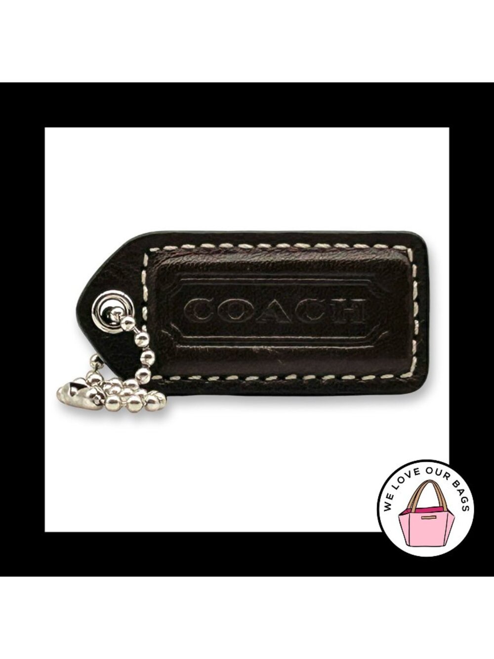 COACH Y2K VINTAGE Hang Tag Bag 2" Charm Keychain Fob Dark Brown & Black Leather